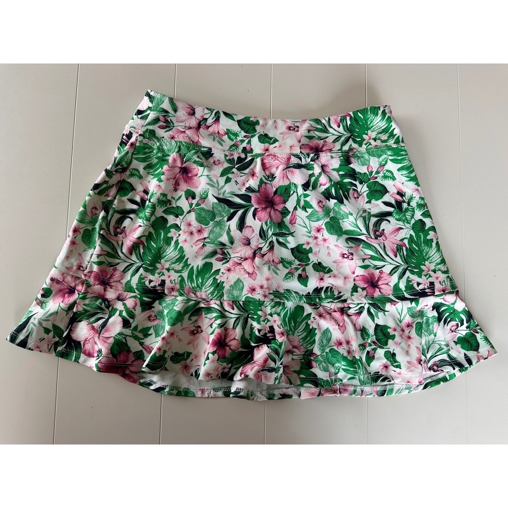 Tommy Bahama Golf Skort Womens Medium Tropical Floral Hibiscus Ruffle Skirt Pink